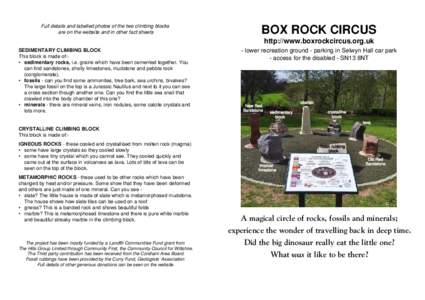 Full details and labelled photos of the two climbing blocks are on the website and in other fact sheets BOX ROCK CIRCUS http://www.boxrockcircus.org.uk