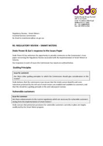 Regulatory Review – Smart Meters Essential Services Commission By Email to [removed] RE: E: REGULATORY REVIEW – SMART METERS