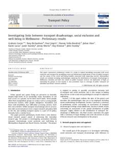 Investigating links between transport disadvantage, social exclusion and well-being in Melbourne—Preliminary results