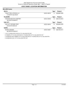 Utah Department of Environmental Quality Division of Solid and Hazardous Waste Mgmt - Used Oil Program UOCC BASIC LOCATION INFORMATION MILLARD County DELTA