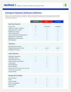 Nutanix Software Editions Solution Brief  Compare Nutanix Software Editions Nutanix Virtual Computing Platform is available in different software-based editions so that you can easily select the right capabilities to mee