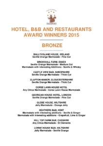 HOTEL, B&B AND RESTAURANTS AWARD WINNERS 2015 ____________________ BRONZE ____________________