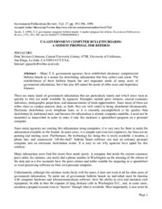 Government Publications Review, Vol. 17, pp[removed], 1990 Accepted Author Manuscript Version http://www.elsevier.com/journal-authors?a=[removed]Jacobs, J[removed]U.S. government computer bulletin boards: A modest proposa