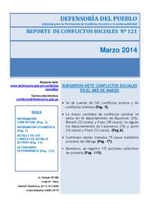 DEFENSORÍA DEL PUEBLO  Adjuntía para la Prevención de Conflictos Sociales y la Gobernabilidad REPORTE DE CONFLICTOS SOCIALES Nº 121