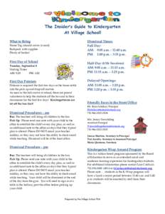 The Insider’s Guide to Kindergarten At Village School! What to Bring Dismissal Times: Full Day: