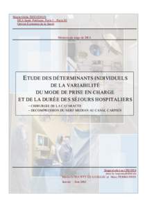 Marie-Odile TH EVENO N DEA Santé Publique , Paris I – Paris XI Opt ion E conomie de la Santé Mémoire de stage de DEA