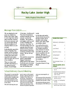 September 6, 2013  Rocky Lake Junior High Halifax Regional School Board  Message From Admin……….