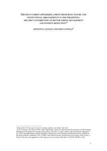 TRENDS IN FOREST OWNERSHIP, FOREST RESOURCES TENURE AND INSTITUTIONAL ARRANGEMENTS IN THE PHILIPPINES: ARE THEY CONTRIBUTING TO BETTER FOREST MANAGEMENT