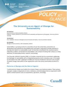 POLICY AT GLANCE The University as an Agent of Change for Sustainability   John Robinson 