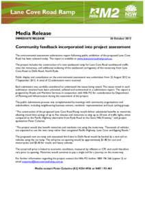 Lane Cove Road Ramp Media Release IMMEDIATE RELEASE 26 October 2012