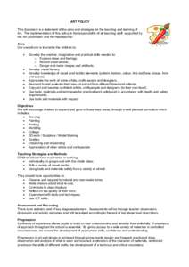 ART POLICY This document is a statement of the aims and strategies for the teaching and learning of Art. The implementation of this policy is the responsibility of all teaching staff, supported by the Art coordinator and