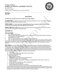 County of Placer PENRYN MUNICIPAL ADVISORY COUNCIL P. O. Box 498 Penryn, CA[removed]County Contact: Administrative Aide[removed]Regular Meeting