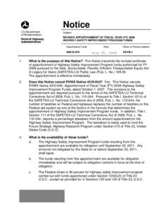 Apportionment of FY 2008 Highway Safety Improvement Program Funds