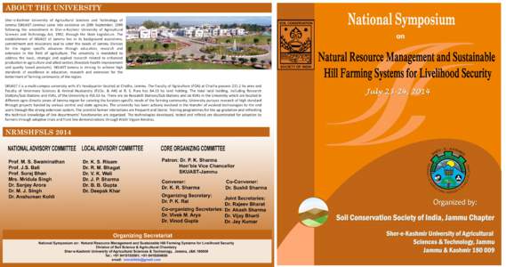 National Symposium Natural Resource Management and Sustainable Farming Systems for Livelihood Security (NRMSFSLS) July 23-24, 2014  Symposium Participation Registration Form