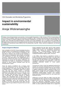 CSC Evaluation and Monitoring Programme  Impact in environmental sustainability  Anoja Wickramasinghe