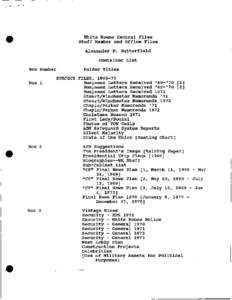 White House Central Files, Staff Member and Office Files: Alexander Butterfield Folder Title List