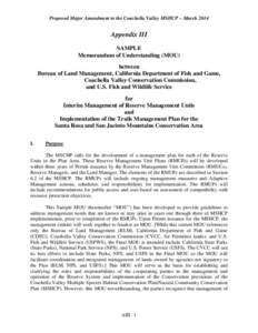 Proposed Major Amendment to the Coachella Valley MSHCP – March[removed]Appendix III SAMPLE Memorandum of Understanding (MOU) between