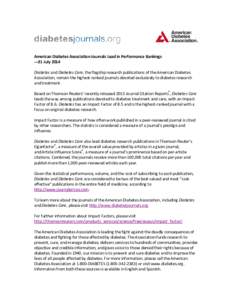 Medicine / American Diabetes Association / Impact factor / The Diabetes Educator / Diabetes Australia / Diabetes / Endocrine system / Publishing