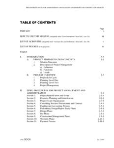 PROCEDURES MANUAL FOR ADMINISTERING AND MANAGING ENGINEERING AND CONSTRUCTION PROJECTS  TABLE OF CONTENTS PREFACE  Page