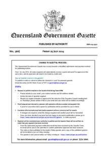 Queensland Government Gazette PUBLISHED BY AUTHORITY Vol[removed]ISSN[removed]