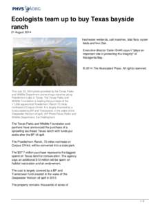 Ecologists team up to buy Texas bayside ranch