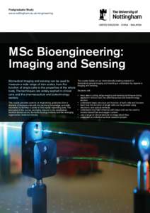 Postgraduate Study www.nottingham.ac.uk/engineering MSc Bioengineering: Imaging and Sensing Biomedical imaging and sensing can be used to