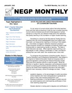 JANUARY, 2001  The NEGP Monthly, Vol. 2 NO. 24 NEGP MONTHLY A monthly in-depth look at states and communities and their efforts to reach the National Education Goals