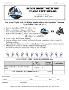 Ore-Ida Council  Boy Scouts of America SCOUT NIGHT WITH THE IDAHO STEELHEADS