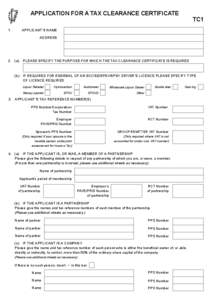 Form TC1 - Application for a Tax Clearance Certificate