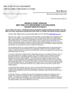 NEW YORK CITY LAW DEPARTMENT OFFICE OF THE CORPORATION COUNSEL Press Release