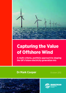Capturing the Value of Offshore Wind A multi-criteria, portfolio approach to shaping the UK’s future electricity generation mix  Dr Mark Cooper