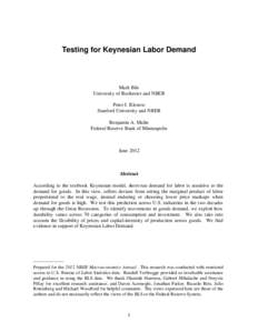 Testing for Keynesian Labor Demand  Mark Bils University of Rochester and NBER Peter J. Klenow Stanford University and NBER