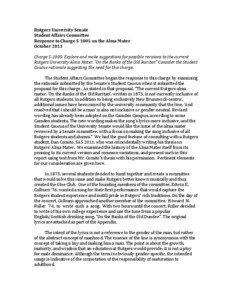 Rutgers University Senate  Student Affairs Committee   Response to Charge S­1005 on the Alma Mater 