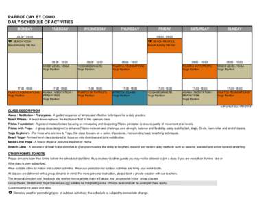 PARROT CAY BY COMO DAILY SCHEDULE OF ACTIVITIES MONDAY TUESDAY