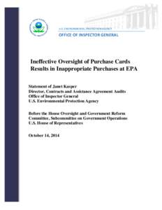 Ineffective Oversight of Purchase Cards Results in Inappropriate Purchases at EPA