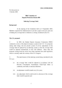 CB[removed]) For discussion on 3 October 2003 Bills Committee on Deposit Protection Scheme Bill Indexing Coverage Limit