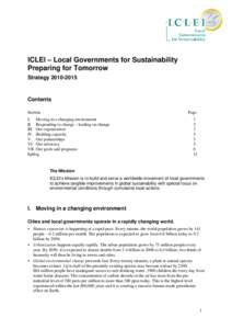 ICLEI – Local Governments for Sustainability Preparing for Tomorrow Strategy[removed]Contents Section