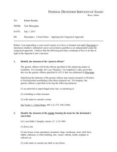 FEDERAL DEFENDER SERVICES OF IDAHO Boise, Idaho TO: Robert Bradley