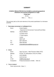 SUMMARY COUNCIL REGULATION (EC) No[removed]on protected geographical indications and protected designations of origin “ Welsh Beef ” EC No: PDO ( )