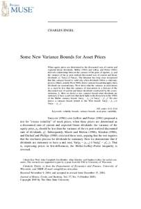 CHARLES ENGEL  Some New Variance Bounds for Asset Prices When equity prices are determined as the discounted sum of current and expected future dividends, Shillerand LeRoy and Porterderived a relationship