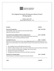 New England Community Development Advisory Council Meeting Agenda, April 7, 2014