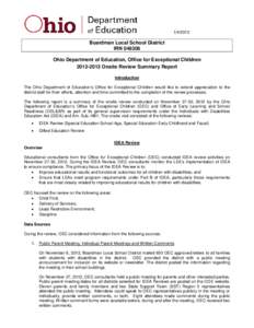 [removed]Boardman Local School District IRN[removed]Ohio Department of Education, Office for Exceptional Children[removed]Onsite Review Summary Report