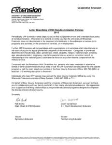 Cooperative Extension  UNIVERSITY OF WISCONSIN-EXTENSION DOOR COUNTY EXTENSION OFFICE County Government Center, 421 Nebraska Street Sturgeon Bay, WI 54235