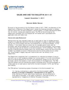 Sales and Use Tax Bulletin[removed]Remote Seller Nexus