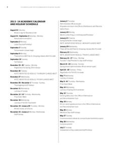 2  THE COOPER UNION FOR THE ADVANCEMENT OF SCIENCE AND ART 2013–14 ACADEMIC CALENDAR AND HOLIDAY SCHEDULE