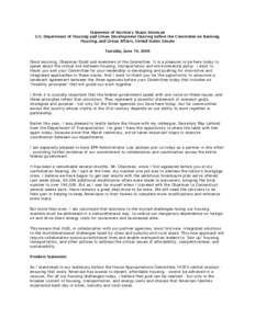 Statement of Secretary Shaun Donovan U.S. Department of Housing and Urban Development Hearing before the Committee on Banking, Housing, and Urban Affairs, United States Senate