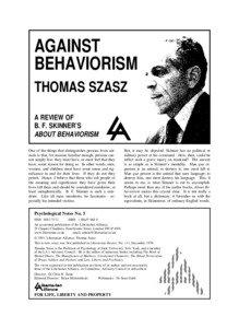 AGAINST BEHAVIORISM THOMAS SZASZ