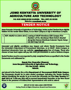 TECHNOLOGY FOR DEVELOPMENT  JOMO KENYATTA UNIVERSITY OF AGRICULTURE AND TECHNOLOGY P.O. BOXNAIROBI. TEL: (Website: www.jkuat.ac.ke