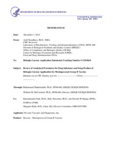DEPARTMENT OF HEALTH AND HUMAN SERVICES Food and Drug Administration Silver Spring MD[removed]MEMORANDUM Date: