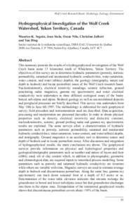 Wolf Creek Research Basin: Hydrology, Ecology, Environment  Hydrogeophysical Investigation of the Wolf Creek Watershed, Yukon Territory, Canada Maurice-K. Seguin, Jean Stein, Oscar Nilo, Christian Jalbert and Yan Ding